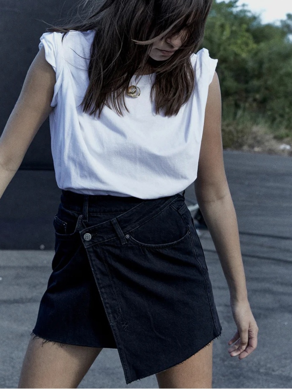 Ksubi Rap Skirt Stealth Asymmetrical Black Denim Skirt Size 28 100% Cotton